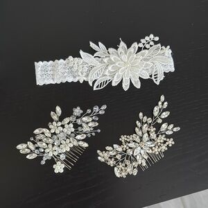 Wedding White Hair & Garter Set